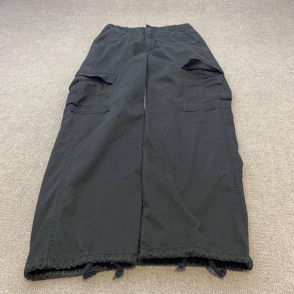 Levis 94 Baggy Cargo Pants Womens 25 Black Wide Leg Drawstring Utility Cotton